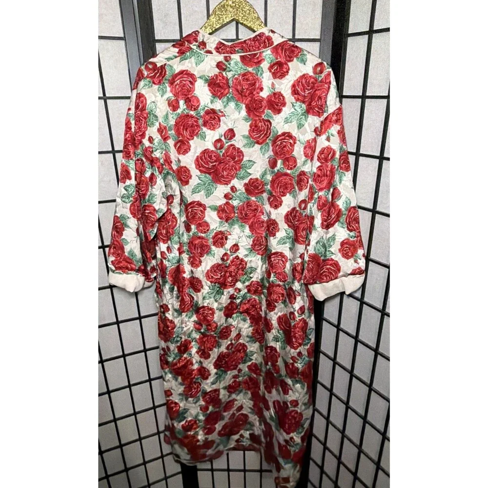 Vintage Victorias Secret Floral Satin‎ Robe Gold Label Red Roses Maxi Size M/L